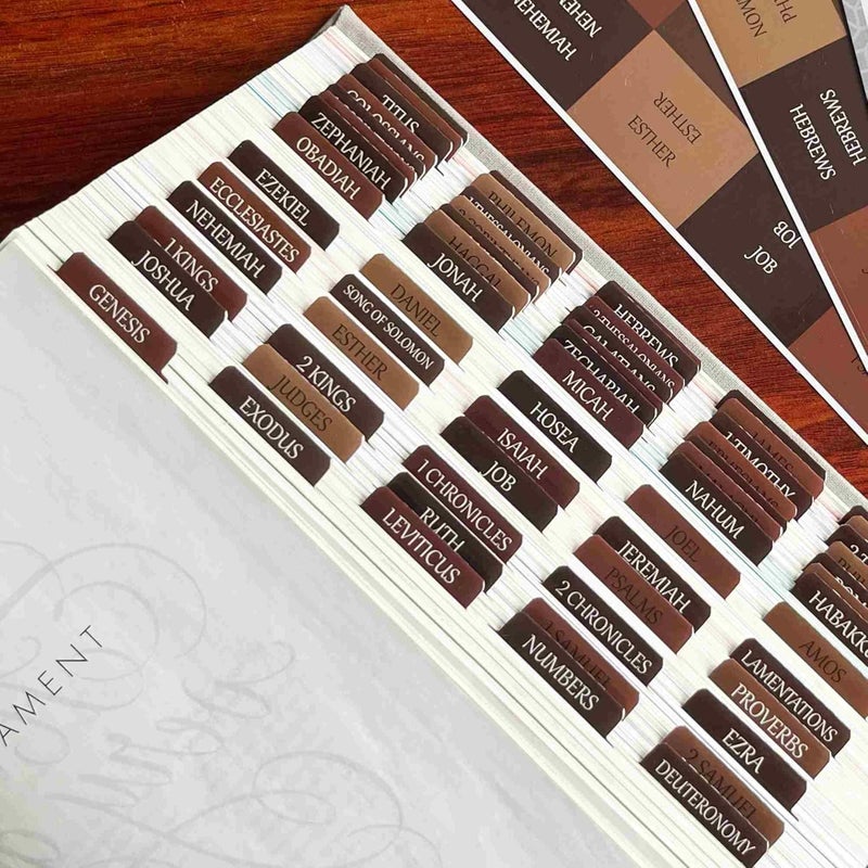 thinkor Reposition Laminated Bible Tabs, Large Print Stickers, Easy to Read & Apply Bible Tabs for Women & Man (Earthy Brown) - Image 1